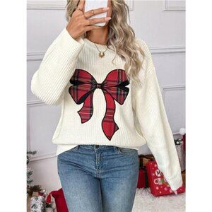 Christmas Bow Dropped Shoulder Sweater